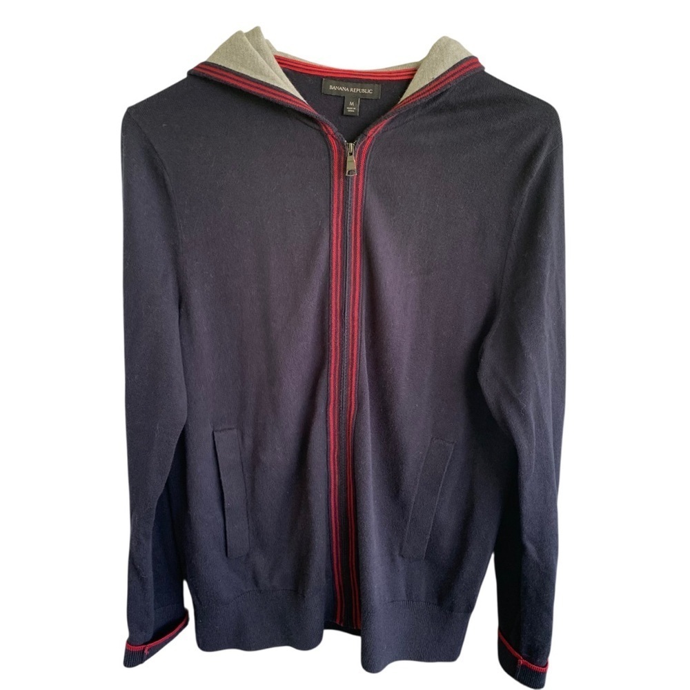 Navy Blue Zipped Sweater with Hood Banana Republic Womens Size Medium